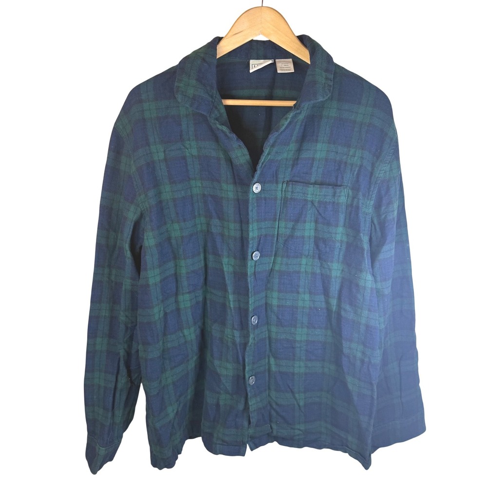 L.L.Bean‎ Plaid Flannel Button Down Shirt Men's Size L Regular Blue Green Cotton